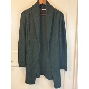 Indigenous 100% Alpaca Cable Knit Longline Cardigan Sweater Medium Dark Green